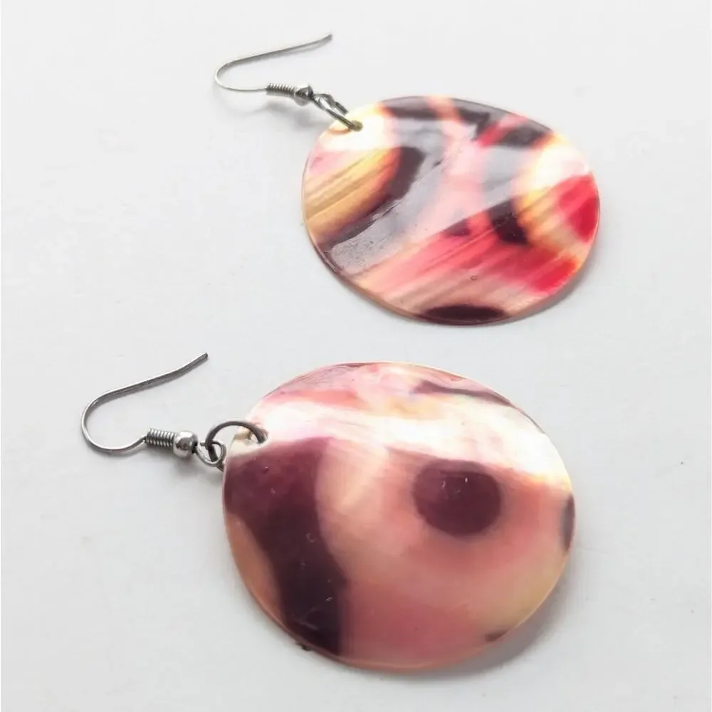 Artisan Dyed Mother Of Pearl Shell Boho Beachy Dangle Hook Earrings
